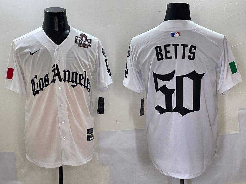 Men Los Angeles Dodgers #50 Betts White Five generations Joint Name 2025 Nike MLB Jersey style 8
